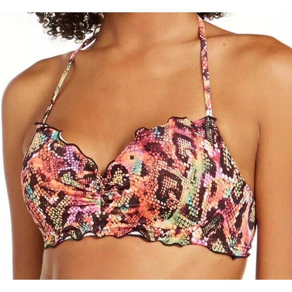 Sundazed Womens Multi Color Snake Skin Scallop Underwire Halter Bikini Top 32D